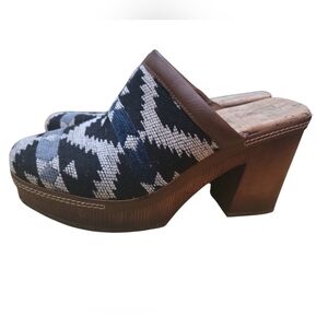 Korks Heels Womens 7M Clog Multicolor Slip On Closed Toe Casual Geometric Block